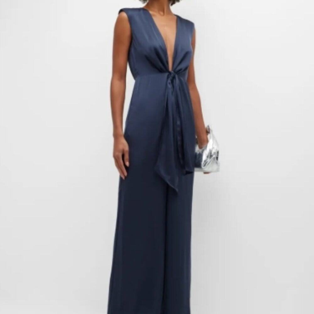 Ramy Brook Heather Satin Plunging V-Neck Jumpsuit